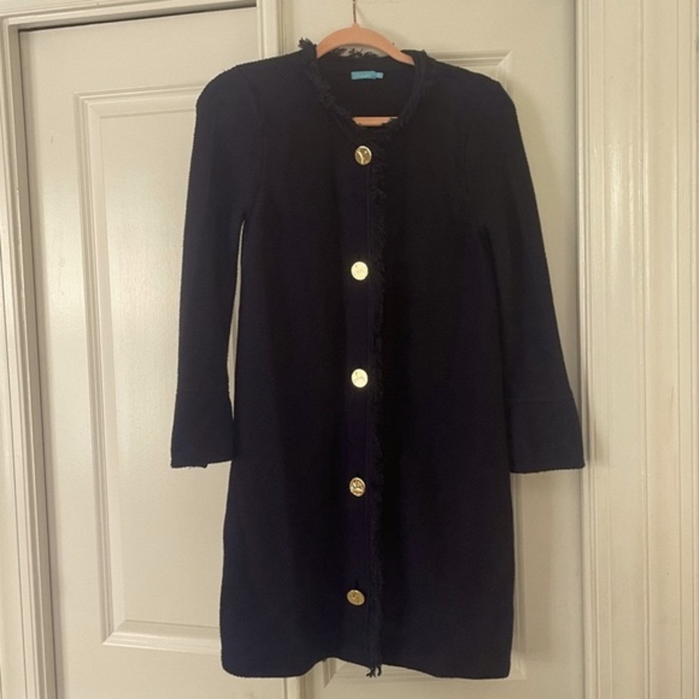 J. McLaughlin navy button front cardigan sweater jacket EUC